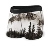 DJNGN Boxer pour Homme Banff National Park Foggy Mountains and in Canada Fly Front with Pouch Underwear