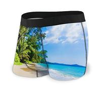 DJNGN Boxer pour Homme Plage Palmiers Bleu mer Ciel Nuages Tropiques Mouche Avant avec Pochette sous-vêtements