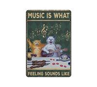 DJNGN Cats Wine Music Is What Feeling Sounds Like Métal Tin Sign Wall Decor Aluminium Sign Kitchen Bathroom Decor Retro Poster Plaque for Cafe Shop Man Cave Bar Pubs Garage Outdoor Garden Gifts