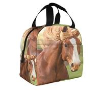 DJNGN Cheval brun et blanc Grand sac à lunch Ferme Animal Sauvage Faune Champ Beau portrait Sac à lunch isotherme pour l'école de travail en plein air