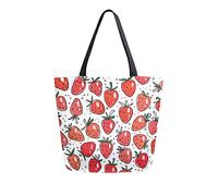 DJNGN Chic mignon fraises rouges sans couture aquarelle toile sac fourre-tout femmes décontracté sac à main à bandoulière grand sac d'épicerie réutilisable