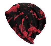 DJNGN Classique Horror Blood Splatter Noir Rouge Bonnet Chapeau Mode Casual Chaud Slouchy Bonnet en Tricot pour Hommes Femmes