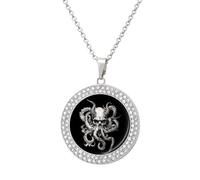 DJNGN Collier pendentif femme en or et argent, orné de cornes et tentacules de pieuvre. Bijou rond.