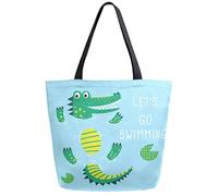 DJNGN Crocodile Let's Go Summer Sac d'épicerie réutilisable Sac fourre-tout en toile Grand sac à main pliable et lavable Épaule pour femme