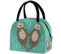 DJNGN Cute Sea Otters in Love Sac fourre-tout réutilisable avec poche avant Sac isotherme isotherme pour la rentrée, le travail, le pique-nique, le voyage, la pêche, la plage