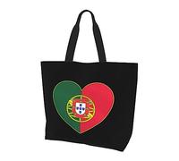 DJNGN Drapeau du Portugal Coeur Sac à main en toile léger pour femme Sac de courses réutilisable Noir
