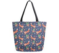 DJNGN Fox Strawberry Sac à provisions d'épicerie réutilisable en toile Grand sac à main pliable et lavable à l'épaule pour femme