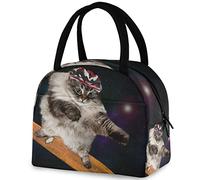DJNGN Funny Cat on Skateboard Sac à lunch isotherme, Réutilisable Multi-Pocket Handle Container Cooler Tote Bag for Women&Men School Work Picnic Outdoor Travel