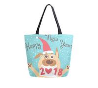 DJNGN Funny Puppy Félicite Holiday Canvas Tote Bag Sacs d'épicerie réutilisables Fourre-tout Sac de transport avec poignées