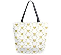 DJNGN Golden Love Heart Arrow Réutilisable Épicerie Sac Toile Fourre-Tout Grand Pliable Lavable Sac À Main Épaule pour Femme