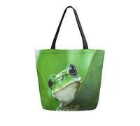 DJNGN Green Frog PeekingFrom Behind The Leaves Sac fourre-tout en toile Sacs d'épicerie réutilisables Sac de transport fourre-tout avec poignées