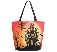 DJNGN Halloween Night Haunted Castle Witch Bats Extra Large Canvas Shoulder Tote Top Storage Handle Bag for School Gym Beach Weekender Travel Réutilisable Grocery Shopping