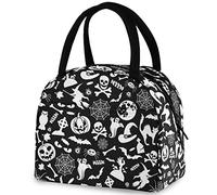 DJNGN Halloween Skulls Black Cat Chauves-souris Sac fourre-tout réutilisable avec poche avant fermeture éclair isotherme sac isotherme pour école travail pique-nique voyage pêche plage