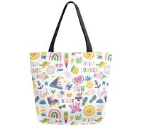 DJNGN Hello Summer poisson crabe sac d'épicerie réutilisable toile grand sac à main pliable lavable épaule pour femme