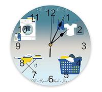 DJNGN Horloge Murale de buanderie, Horloge Suspendue en PVC à Piles, Horloge Murale pour Cuisine Salon Chambre Ronde 9,8 Pouces, Panier en Fer pour Machine à Laver dégradé Bleu Jaune