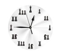 DJNGN Horloge Murale Ronde à Motif de pièces d'échecs, Horloge Murale décorative silencieuse à Piles de 10 Pouces pour Bureau, Salon, Maison