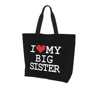 DJNGN I Love My Big Sister Sac à main en toile léger pour femme Sac de courses réutilisable Noir