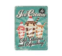 DJNGN Ice Cream Cold Delicious And Refreshing Metal Sign Vintage Style Tin Sign Home Wall Posters Bar Cafe Kitchen Garage Garden Farm Room Man Cave Decor Nouveauté Famille Anniversaire Cadeaux