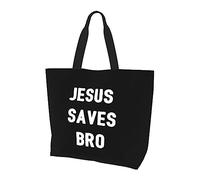 DJNGN Jesus Saves Bro Sac à main en toile léger pour femme Sac de courses réutilisable Noir