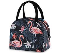 DJNGN Jungle Dark Leaves Pink Flamingo Sac à lunch isotherme, réutilisable Multi-Pocket Container Cooler Tote Bag pour femmes et hommes école travail pique-nique voyage en plein air