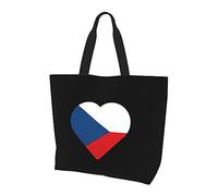 DJNGN Lag Of The Czech Republic Heart Sac à main en toile léger pour femme Sac de courses réutilisable Noir