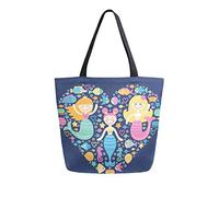 DJNGN Love Sea Heart And Mermaid Canvas Tote Bag Sacs d'épicerie réutilisables Sac de transport fourre-tout avec poignées