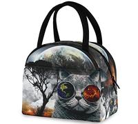 DJNGN Magic Alien Cat Lunch Tote Bag avec Poche Avant Réutilisable Isotherme Thermique Fermeture à Glissière Glacière Conteneur Sac pour Travail Scolaire Pique-Nique Voyage Pêche Plage