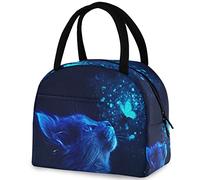 DJNGN Magic Cat Blue Butterfly Sac fourre-tout réutilisable avec poche avant Sac isotherme isotherme pour la rentrée, le travail, le pique-nique, le voyage, la pêche, la plage