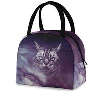 DJNGN Magic Galaxy Cat Stars Lunch Tote Bag avec Poche Avant Réutilisable Isotherme Thermique Fermeture à Glissière Glacière Conteneur Sac pour Travail Scolaire Pique-Nique Voyage Pêche Plage