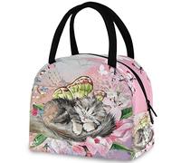 DJNGN Magic Sleeping Cat Chaton Papillon Sac à main réutilisable avec poche avant Isotherme Fermeture éclair thermique Sac isotherme pour travail scolaire Pique-nique Voyage Pêche Plage