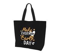 DJNGN Make Everyday Earth Day Save The Planet Sac à main en toile léger pour femme Sac de courses réutilisable Noir
