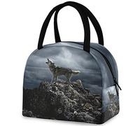 DJNGN Night Roaring Wolf on Rock Sac fourre-tout réutilisable avec poche avant Isotherme Fermeture éclair thermique Sac isotherme pour école, pique-nique, voyage, pêche, plage