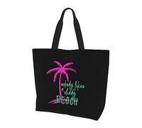 DJNGN Nobody Likes A Shady Beach Sac à main en toile léger pour femme Sac de courses réutilisable Noir