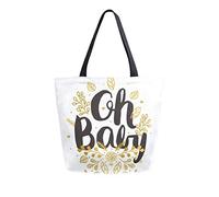 DJNGN Oh Baby Shower Feuilles D'or Floral Mode Toile Fourre-Tout Sac Femmes Décontracté Épaule Sac À Main Grand Réutilisable Shopping Sac D'épicerie