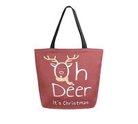 DJNGN Oh Deer It's Christmas Sac à provisions réutilisable en toile Sac fourre-tout en toile robuste Grand sac à main pliable et lavable à l'épaule pour femme