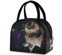 DJNGN Outer Space Magic Cat Sac fourre-tout réutilisable avec poche avant Sac isotherme isotherme pour la rentrée, le travail, le pique-nique, la pêche, la plage