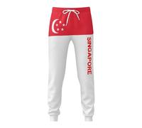 DJNGN Pantalon de Jogging Long et Doux imprimé Drapeau de Singapour pour Hommes patriotes