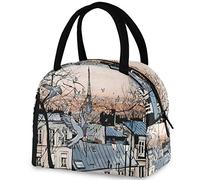 DJNGN Paris Montmartre Tour Eiffel Colombe Sac fourre-tout réutilisable avec poche avant Fermeture éclair Sac isotherme isotherme pour homme femme Travail Pique-nique Voyage Plage Pêche
