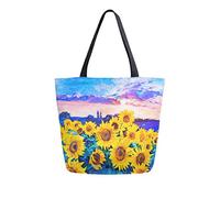 DJNGN Peinture à l'huile de tournesols impressionnisme moderne sac fourre-tout en toile pour femmes sac à main à bandoulière décontracté grand sac d'épicerie réutilisable