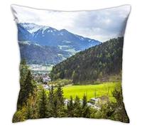 DJNGN Pillowcase Taie d'oreiller vallée des Alpes d'Autriche, Impression Double Face, taie d'oreiller zippée cachée, Belle taie d'oreiller à Motif imprimé de 18 x 18 Pouces