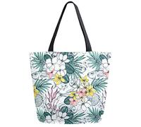 DJNGN Poisson avec fleur d'hibiscus sac d'épicerie réutilisable toile grand sac à main pliable lavable épaule pour femme