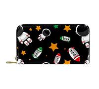 DJNGN Portefeuille Cuir Cuir Zip Long Bourse Cosmonautes Vaisseaux Spatiaux Noir