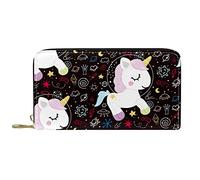 DJNGN Portefeuille Cuir Cuir Zip Long Bourse Galaxie Licorne Cheval Astronaure Espaces Planète