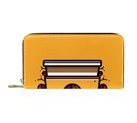 DJNGN Portefeuille Cuir Cuir Zip Long Bourse Tasse Café sur Fond Jaune