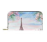 DJNGN Portefeuille Cuir Cuir Zip Long Bourse Tour Eiffel Rose Paris Magnifique