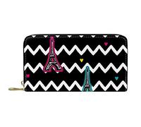 DJNGN Portefeuille Cuir Cuir Zip Long Bourse Tour Eiffel Zigzag