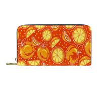 DJNGN Portefeuille Cuir Cuir Zip Long Porte Monnaie Jaune Orange Motif Clémentine