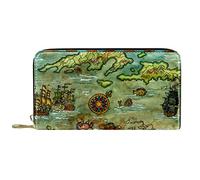 DJNGN Portefeuille Cuir Cuir Zip Long Purse Antique Retro Old World Map Nautical Compass