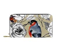 DJNGN Portefeuille Cuir Cuir Zip Long Purse Aquarelle Coucou Oiseau Rhododendron Fleur