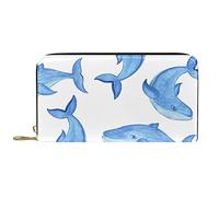 DJNGN Portefeuille Cuir Cuir Zip Long Purse Blue Whale Cartoon Style